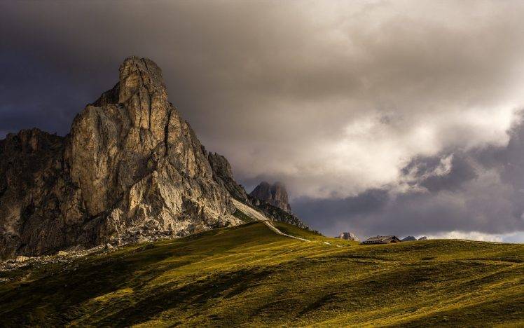 nature, Landscape, Mountain, Clouds, Dark, Mountain Pass, Cabin HD Wallpaper Desktop Background