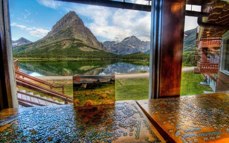 nature, Landscape, Hill, Lake, Puzzles HD Wallpaper Desktop Background