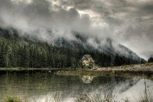 nature, Landscape, Mist, Mountain, Lake, Forest, Trees, House