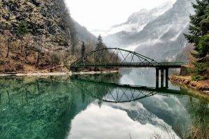 nature, Landscape, Bridge, River, Mountain