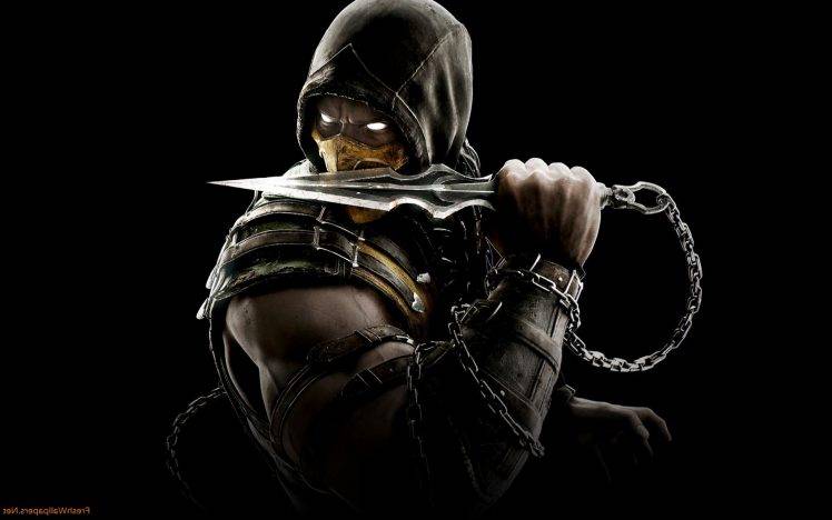 Mortal Kombat X, Video Games, Scorpion (character), Hoods, Chains HD Wallpaper Desktop Background