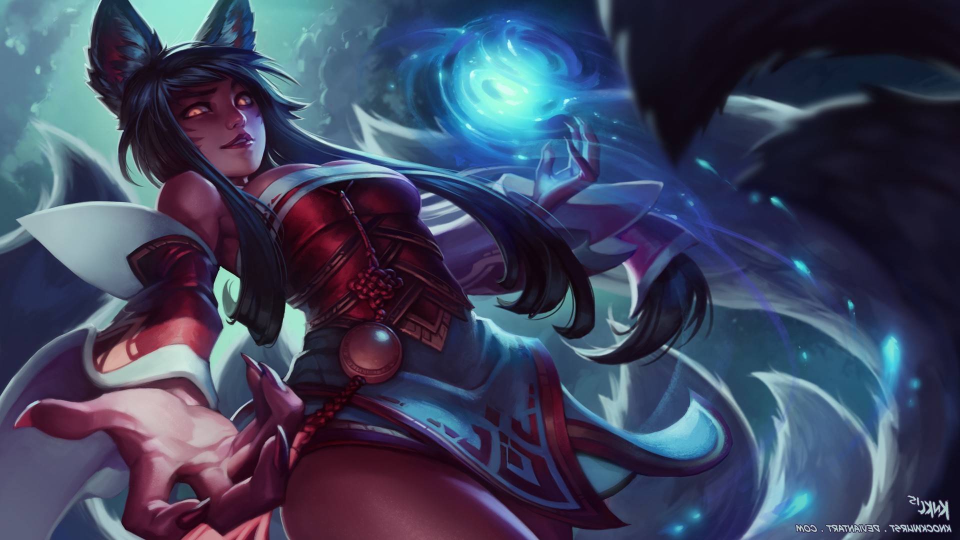 League Of Legends, Ahri, Video Games, Fox Girl, Bunny Ears, Digital Art, De...