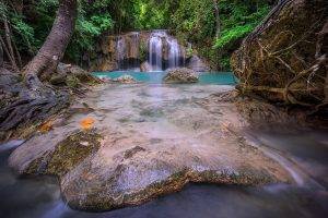 nature, Landscape, Thailand, Waterfall, Forest, Roots, Foliage, Green, Turquoise, Tropical