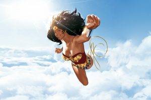 illustration, Wonder Woman, Superhero, Clouds, DC Comics, Adam Hughes