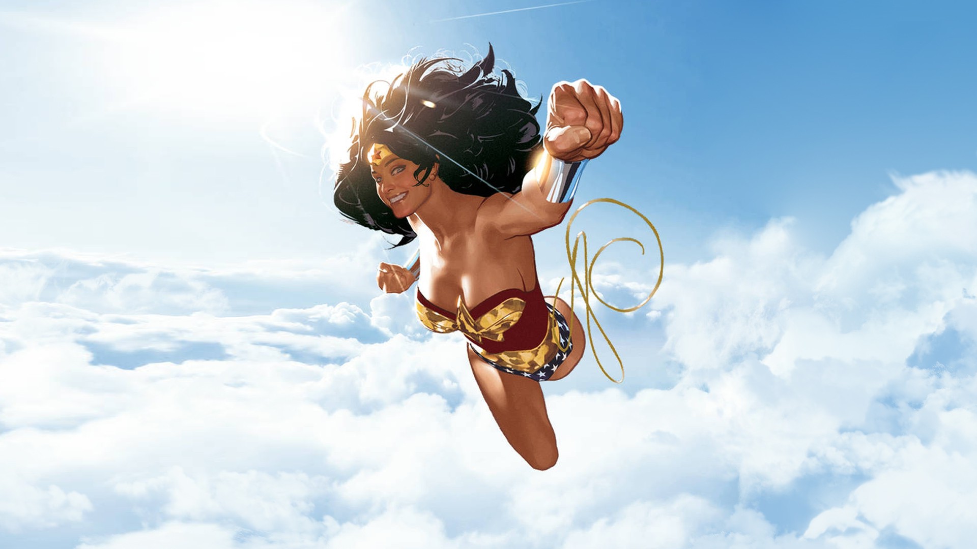 illustration, Wonder Woman, Superhero, Clouds, DC Comics, Adam Hughes Wallpaper