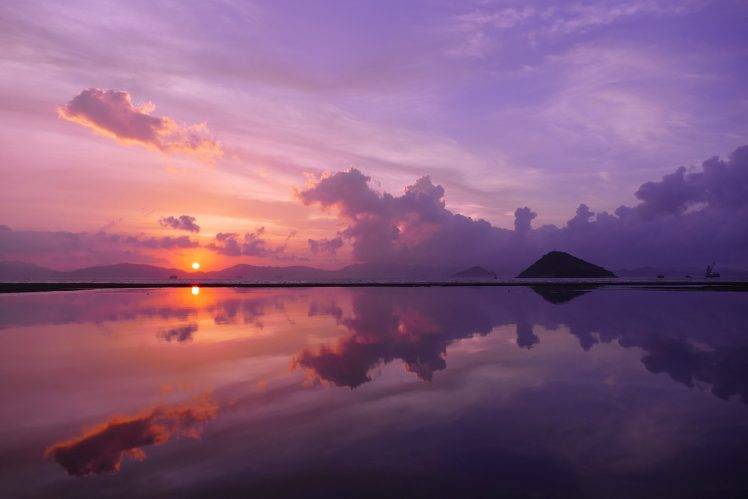 landscape, Nature, Water, Sunset, Clouds, Reflection, Mirrored HD Wallpaper Desktop Background