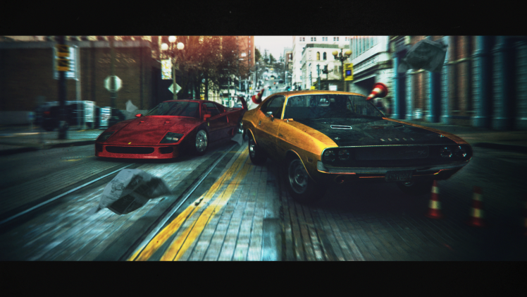 Ferrari, Ferrari F40, Dodge, Dodge Challenger, Race Cars HD Wallpaper Desktop Background