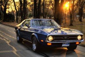 car, Ford, Ford Mustang, Sunset, Trees, Road, Muscle Cars
