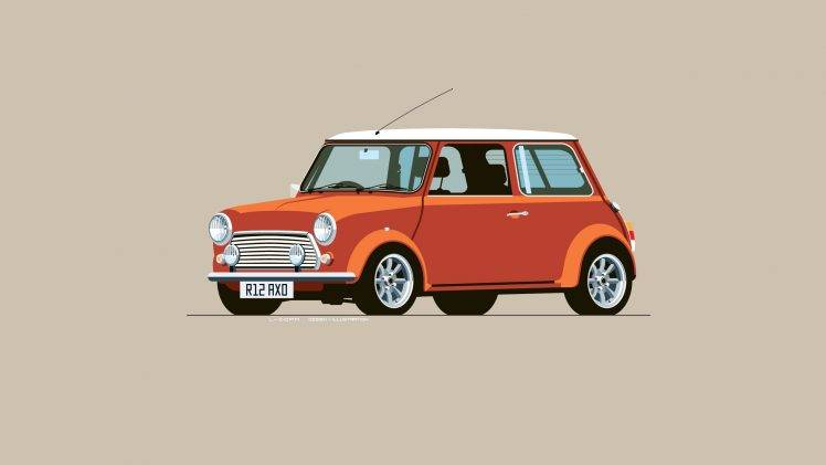 car, Red Cars, Mini Cooper, Digital Art, Minimalism, Simple Background HD Wallpaper Desktop Background