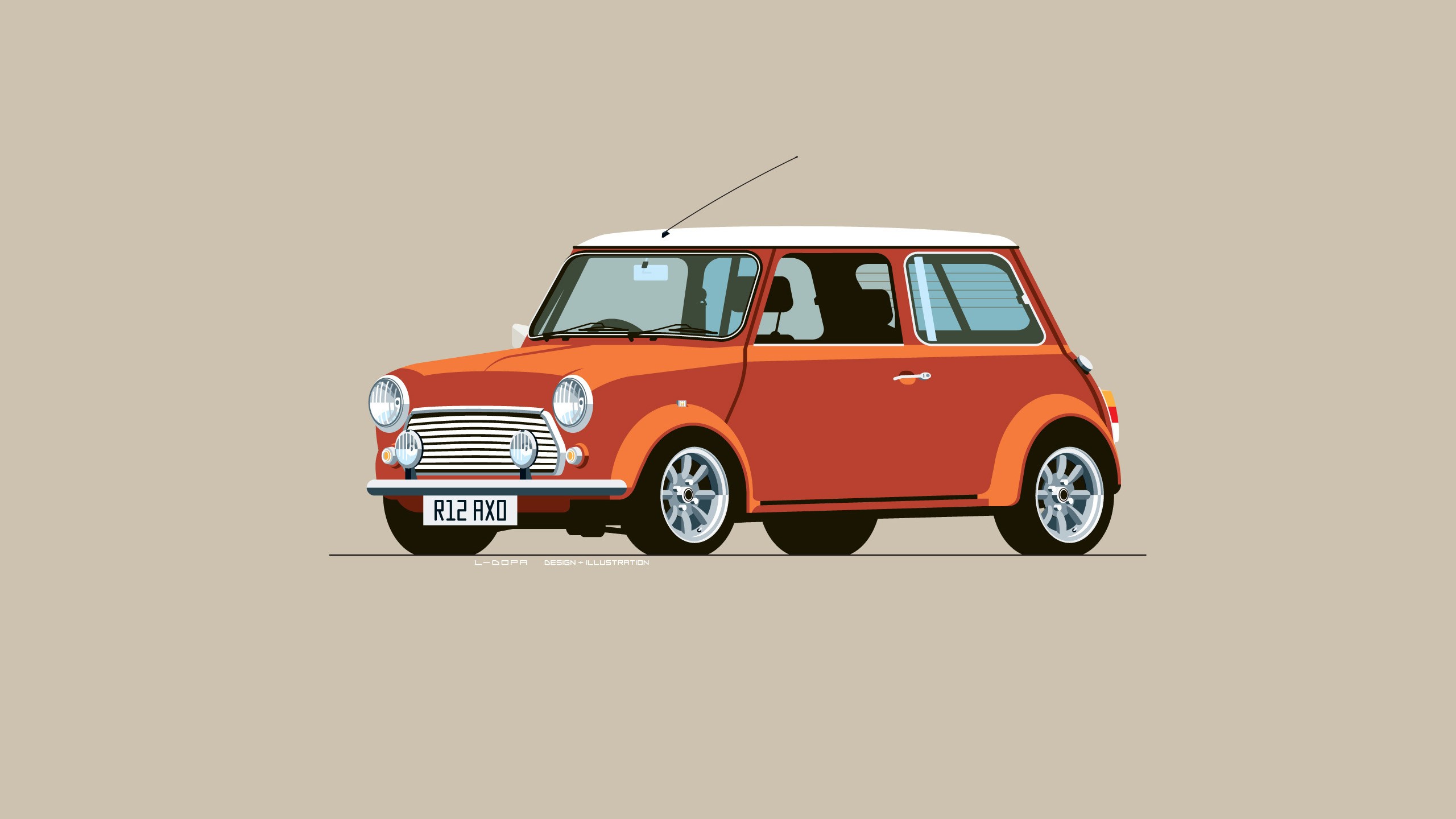 car, Red Cars, Mini Cooper, Digital Art, Minimalism, Simple Background Wallpaper