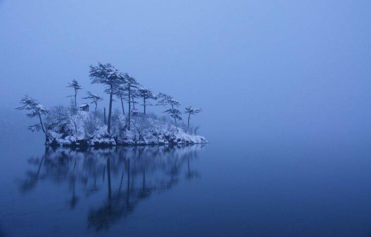 nature, Landscape, Winter, Island, Trees, Mist, Lake, Snow, Japan, Calm, Morning HD Wallpaper Desktop Background