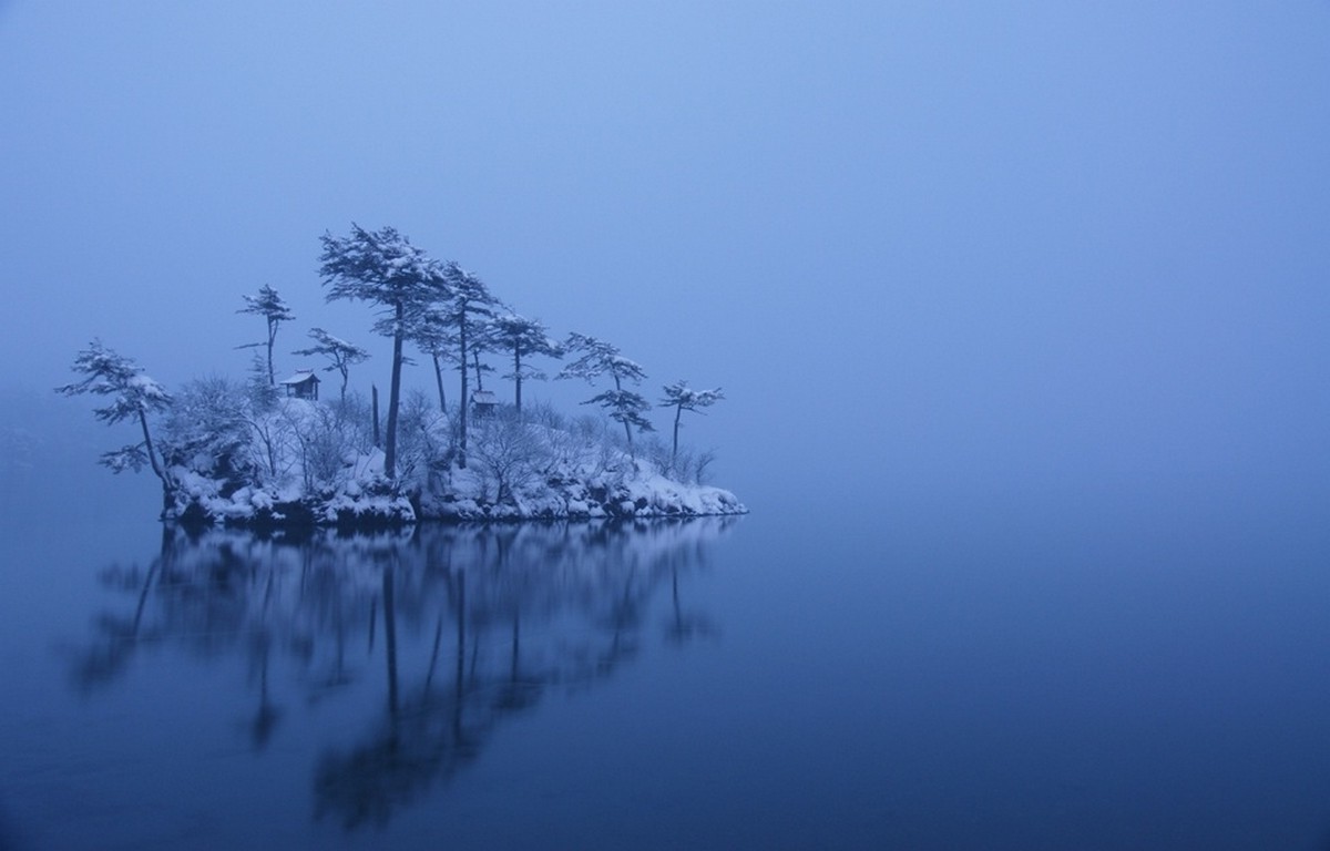 nature, Landscape, Winter, Island, Trees, Mist, Lake, Snow, Japan, Calm, Morning Wallpaper