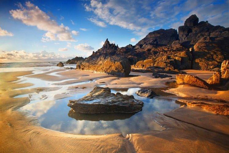 nature, Landscape, Sunset, Beach, Rock, Sand, Sea, Clouds, Water, Coast HD Wallpaper Desktop Background