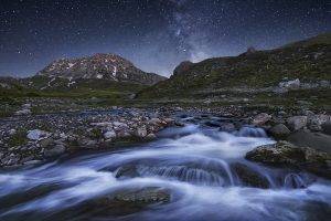 nature, Landscape, Long Exposure, River, Mountain, Starry Night