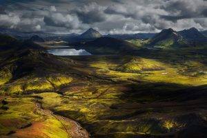 nature, Landscape, Iceland, Valley, Clouds, Lake, Mountain, Creeks