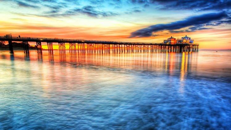 landscape, Pier, Sea, Sunset HD Wallpaper Desktop Background