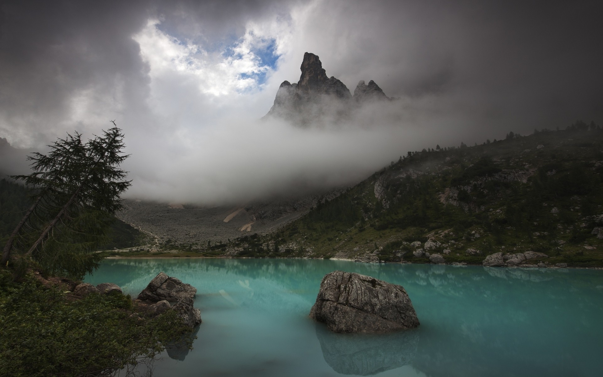 nature, Landscape, Clouds, Mountain, Lake, Trees, Turquoise, Water Wallpaper