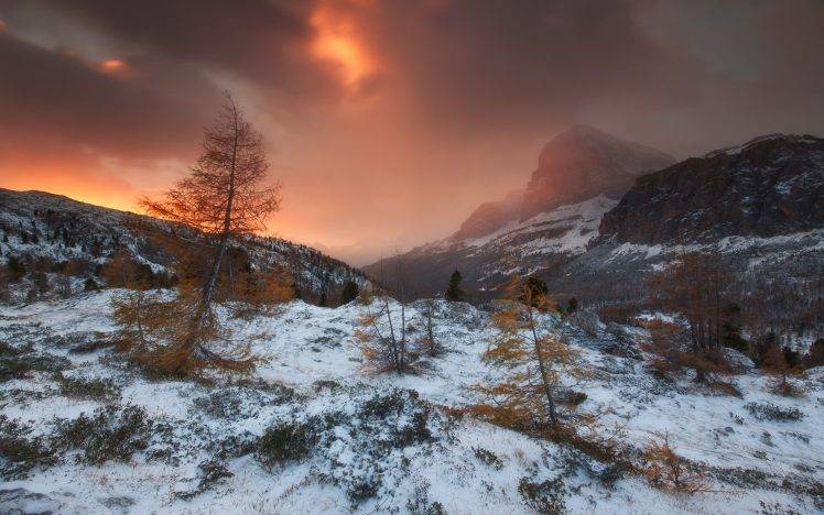 nature, Landscape, Storm, Mountain, Forest, Snow, Sunset, Clouds, Cold, Mist HD Wallpaper Desktop Background