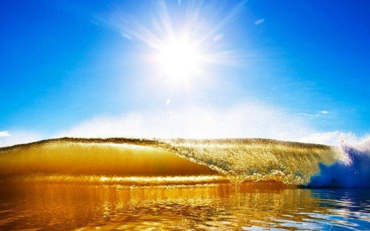 nature, Landscape, Gold, Waves, Sea, Coast, Beach, Sun, Water HD Wallpaper Desktop Background