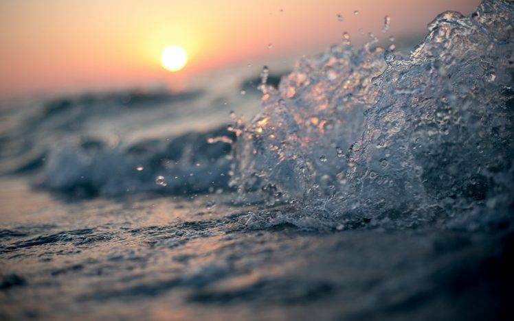 nature, Sunset, Sea, Waves, Water HD Wallpaper Desktop Background