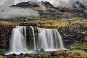 nature, Landscape, Water, Waterfall, Long Exposure, Rock, Iceland, Mountain, Mist, Bridge, Faroe Islands, Moss