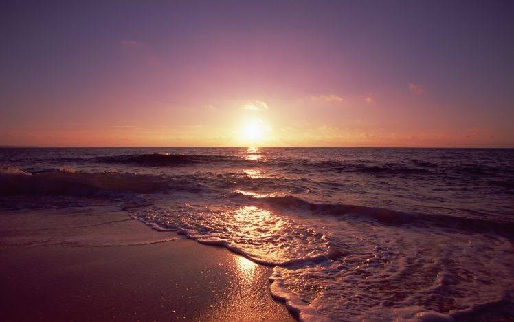 beach, Nature, Landscape, Waves, Sea, Sunset, Water HD Wallpaper Desktop Background