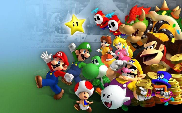 Mario Bros., Luigi, Princess Peach, Yoshi, Wario, Donkey Kong, Toad (character), Video Games, Nintendo, Mario Kart 8 HD Wallpaper Desktop Background