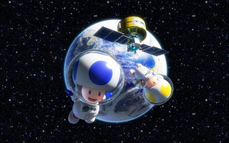 Toad (character), Space, Video Games, Mario Kart 8, Nintendo, Astronaut, Earth HD Wallpaper Desktop Background