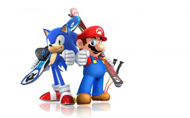 Mario Bros., Sonic The Hedgehog, Video Games, Skis, Snowboards, Simple Background, Mario  And  Sonic At The Sochi 2014 Olympic Winter Games HD Wallpaper Desktop Background