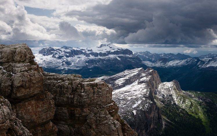 nature, Landscape, Clouds, Summit, Mountain, Snowy Peak, Trees, Alps HD Wallpaper Desktop Background