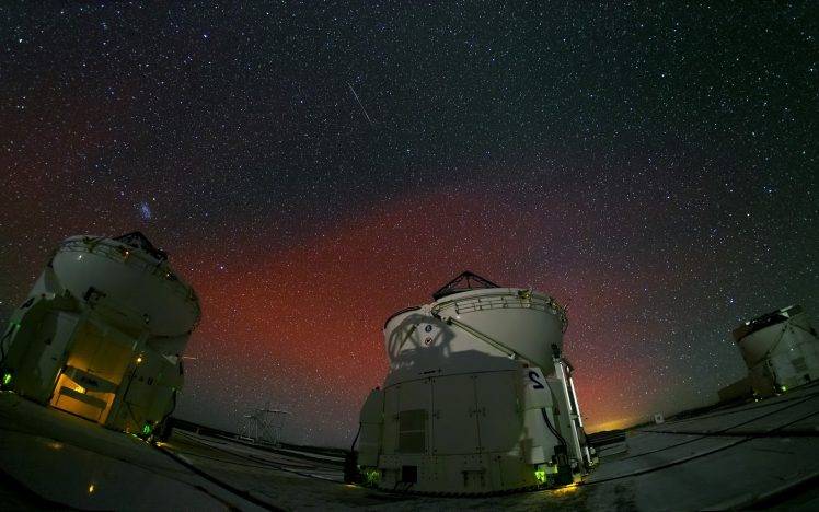 landscape, ALMA Observatory, Atacama Desert, Chile, Starry Night, Shooting Stars, Long Exposure, Space, Technology HD Wallpaper Desktop Background