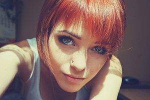 women, Redhead, Face, Piercing, Closeup, White Tops