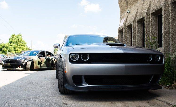 Dodge Challenger Hellcat, Dodge, Dodge Challenger, SRT, Mercedes C63 AMG, Mercedes AMG, Mercedes Benz, C63 AMG, Camouflage, Challenger, Muscle Cars, Supercars, Luxury Cars, Exotic, Car, Transport, Race Cars HD Wallpaper Desktop Background