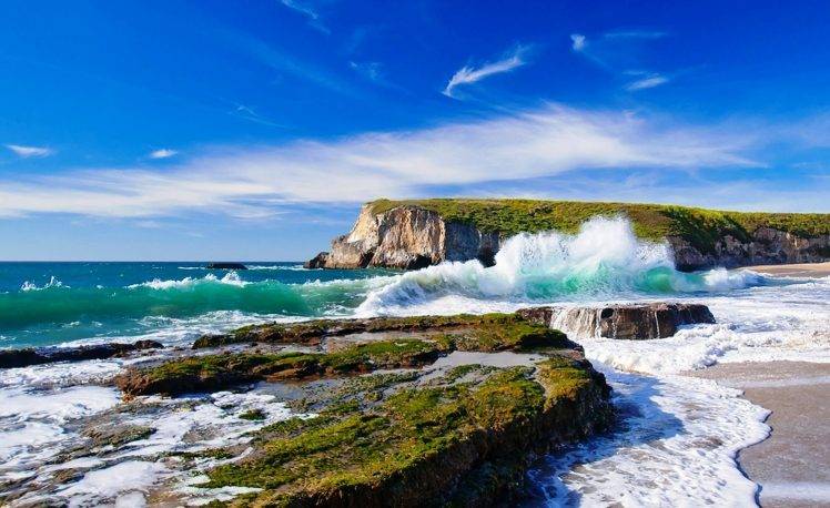nature, Landscape, Beach, Cliff, Rock, Sea, Waves, Coast HD Wallpaper Desktop Background