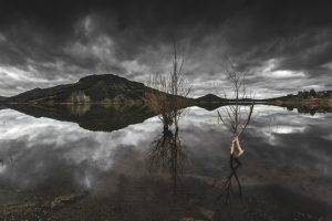 landscape, Nature, Lake, Reflection, Overcast, Clouds, Water, Trees, Dead Trees