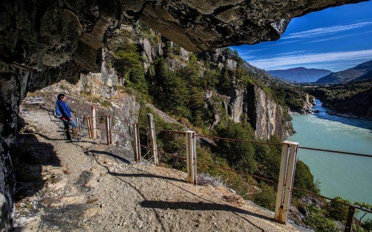 nature, Landscape, Hiking, Shrubs, River, Mountain, Chile, Path, Cliff HD Wallpaper Desktop Background