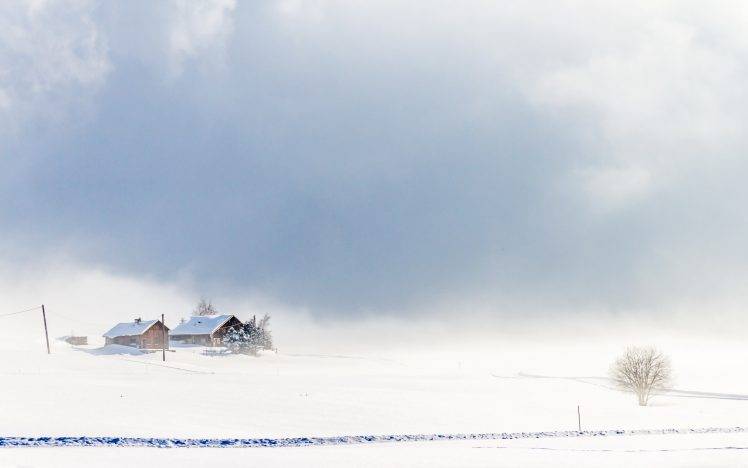 landscape, Snow, Winter, Nature, Bright, Clouds, Cabin HD Wallpaper Desktop Background