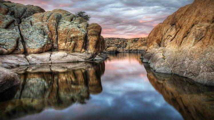 nature, Landscape, Mountain, Clouds, Arizona, USA, Trees, Lake, Sunset, HDR, Reflection HD Wallpaper Desktop Background