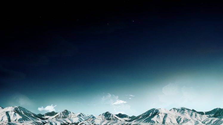 mountain, Snow, Snowy Peak, Space, Stars, Clouds HD Wallpaper Desktop Background