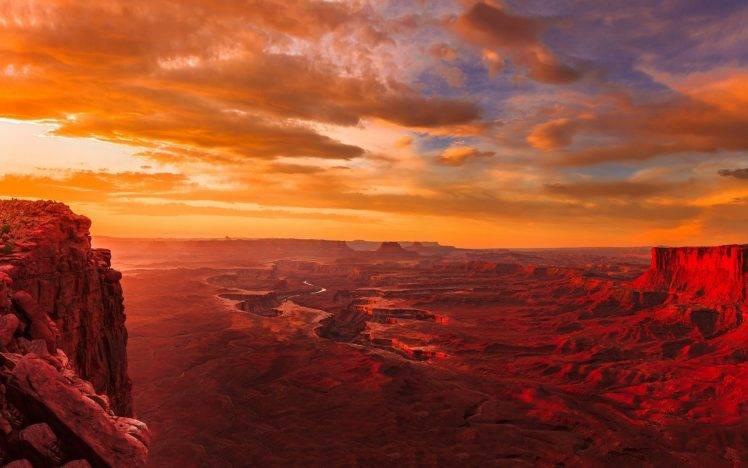 landscape, Nature, Sunset, Utah, Canyonlands National Park, River, Clouds, Erosion, Red, Gold, Panoramas HD Wallpaper Desktop Background