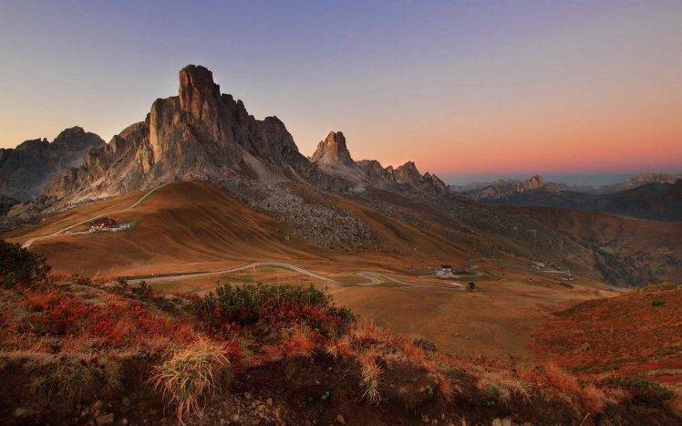 nature, Landscape, Sunrise, Mountain, Mountain Pass, Shrubs, Road, Summer HD Wallpaper Desktop Background