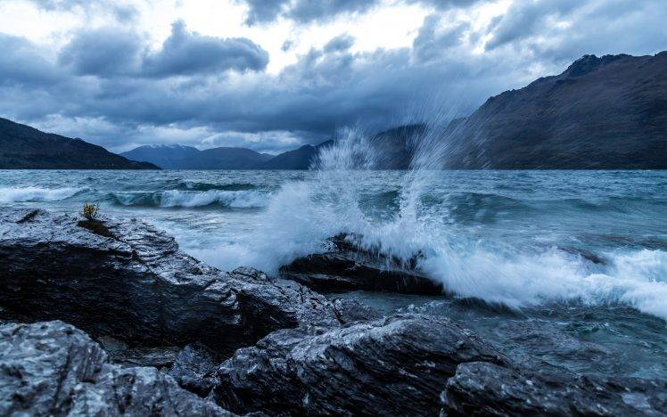 coast, Waves, Nature, Clouds, Lake, Landscape, Rock, Overcast HD Wallpaper Desktop Background