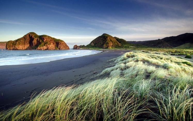 landscape, Nature, Beach, Waves, Coast, Grass, Hill, Sea HD Wallpaper Desktop Background