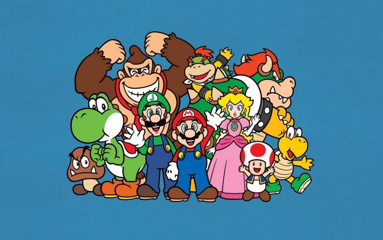 Mario Bros., Luigi, Yoshi, Princess Peach, Donkey Kong, Toad (character), Video Games, Nintendo, Minimalism HD Wallpaper Desktop Background