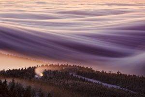nature, Landscape, Mist, Mountain, Forest, Ski Lift, Czech Republic, Sunrise