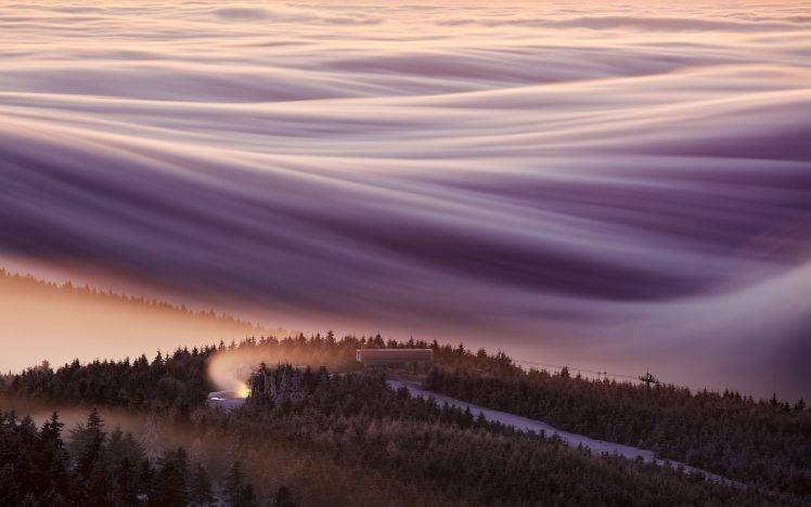 nature, Landscape, Mist, Mountain, Forest, Ski Lift, Czech Republic, Sunrise HD Wallpaper Desktop Background