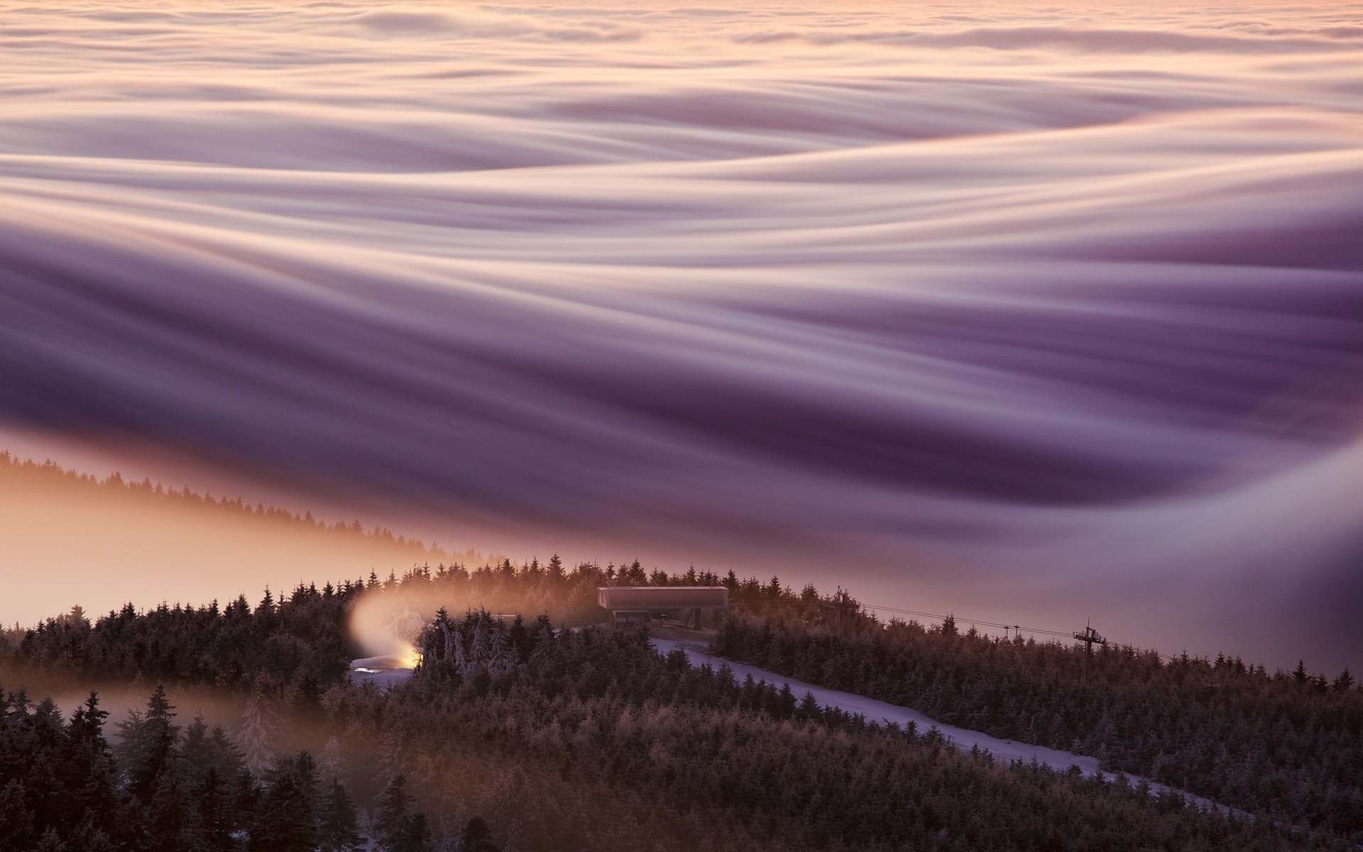 nature, Landscape, Mist, Mountain, Forest, Ski Lift, Czech Republic, Sunrise Wallpaper