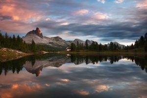 nature, Landscape, Sunset, Mountain, Lake, Forest, Cabin, Clouds, Summer, Reflection, Water