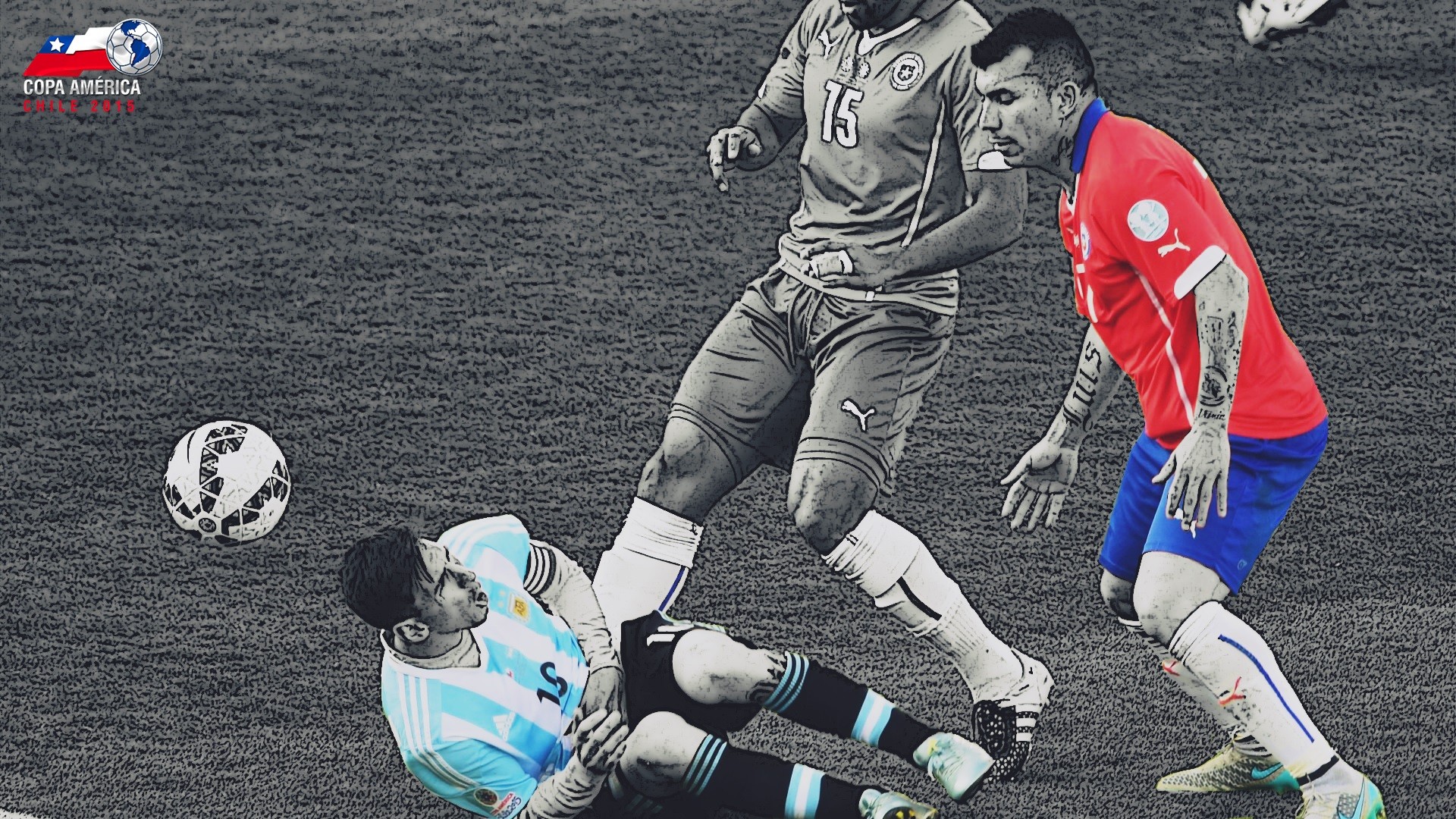 Copa America, Lionel Messi, Gary Medel, Soccer, Selective Coloring Wallpaper