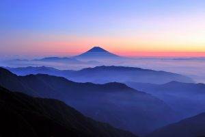 nature, Landscape, Mist, Mountain, Sunrise, Japan, Blue